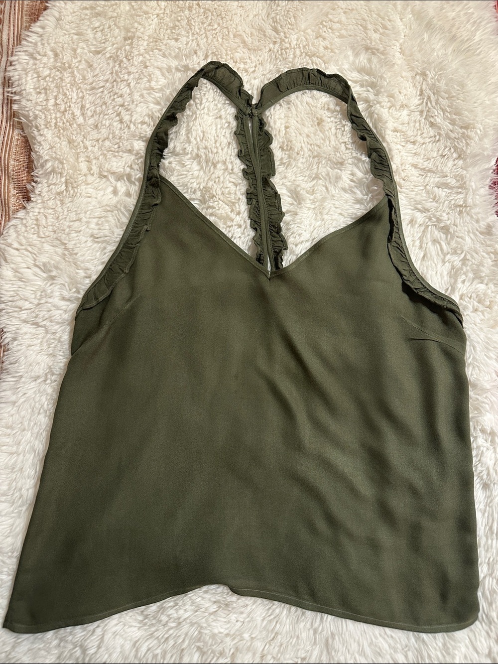 On The Road Olive Ruffle-Back V-Neck Camisole Tank - Picture 2 of 8